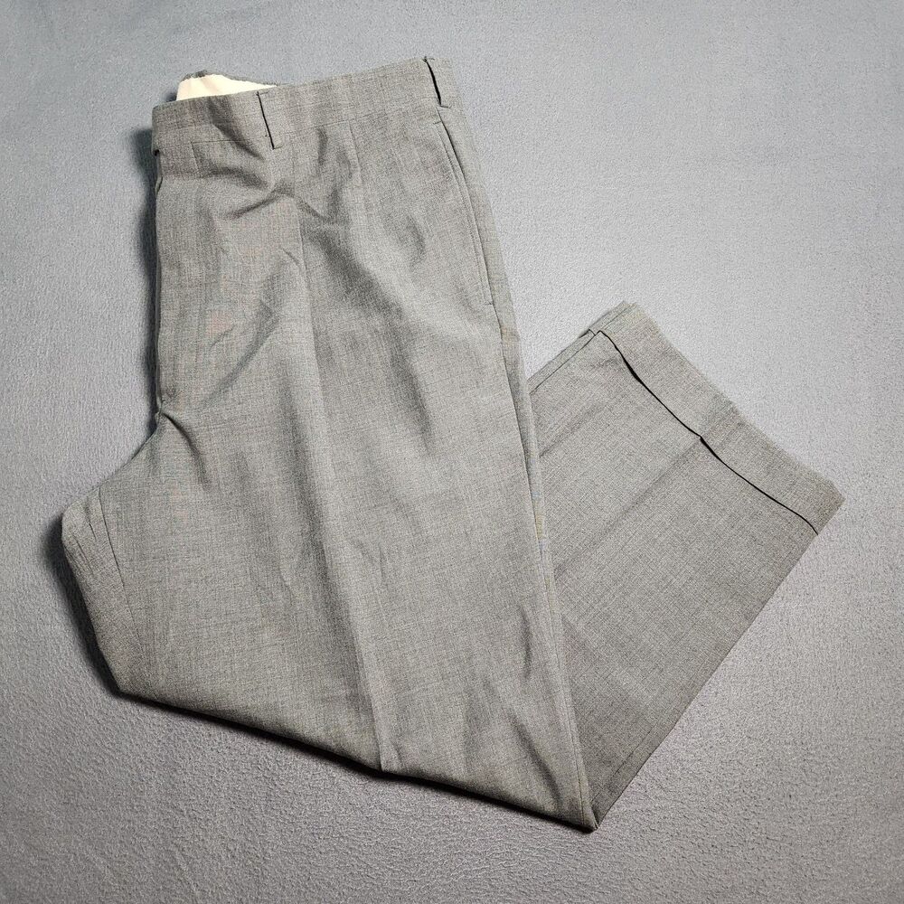 Vtg Corbin Dress Pants Men 44X27 Gray Wool Blend Pleated Cuffed Trousers USA